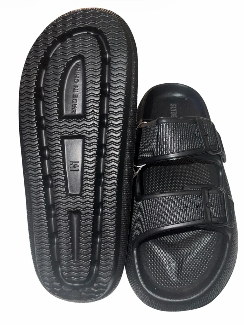 *new* Slyde Men's Black Double Buckle Slide Sandals Size M(8/9)